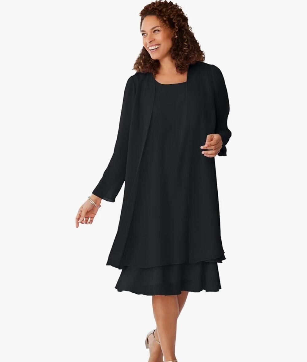 Woman Within 2 Piece Black Dress Shee Overlay Set Women's 30W Plus Size NWOT USA